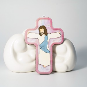 이태리 첫영성체 테두리 예수님 십자가 - 핑크 (걸이용)