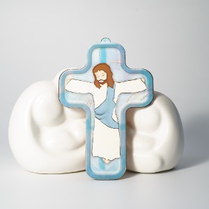 이태리 첫영성체 테두리 예수님 십자가 - 파랑 (걸이용)